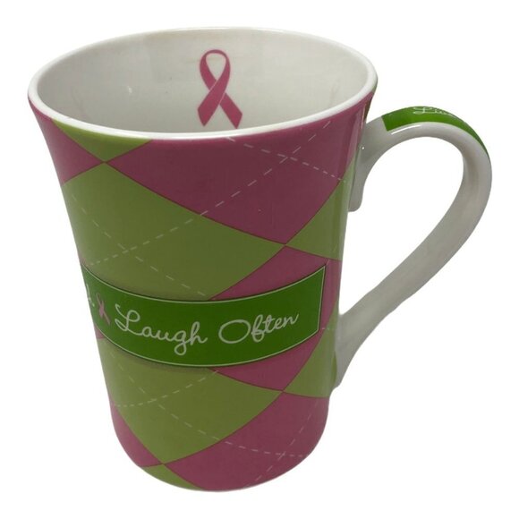 The Breast Cancer Site Mug Cup Pink Green Live Well Love Much Laugh Often - Picture 1 of 6